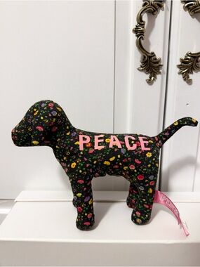Victoria’s Secret PINK Floral Dog Plush “Peace” Black Multicolor Stuffed Animal